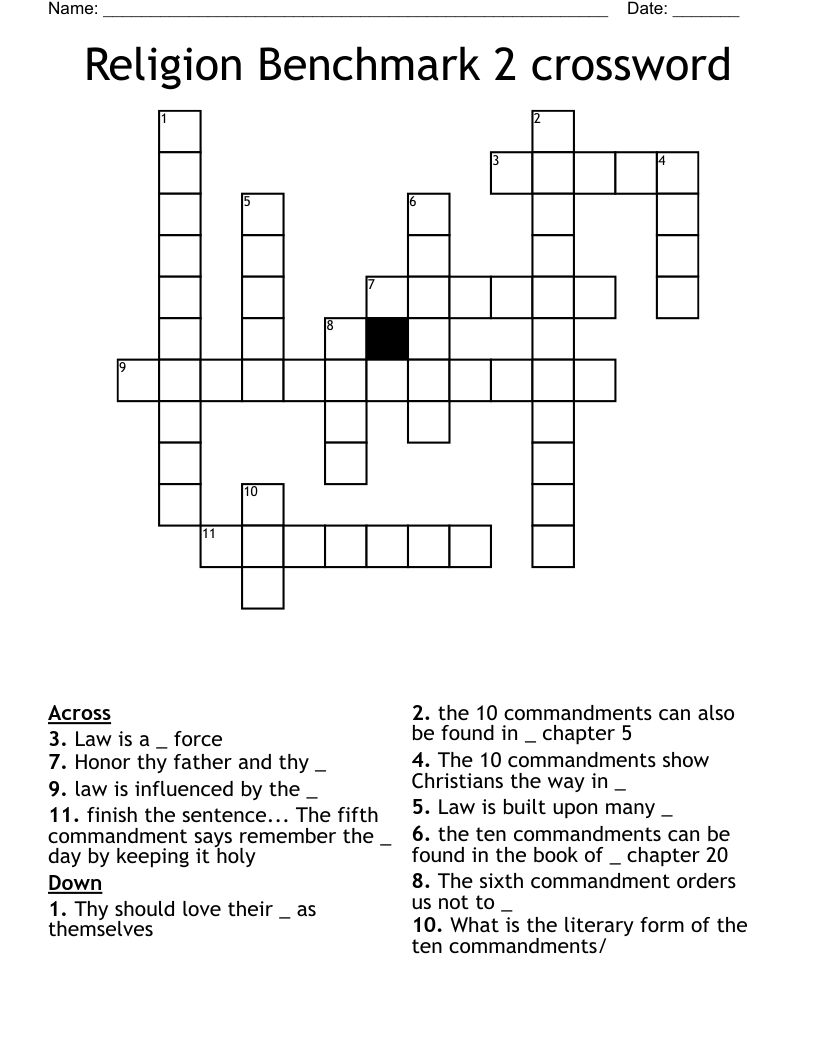 Religion Benchmark 2 crossword