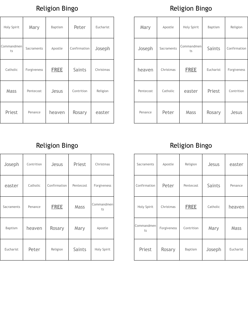 Religion Bingo
