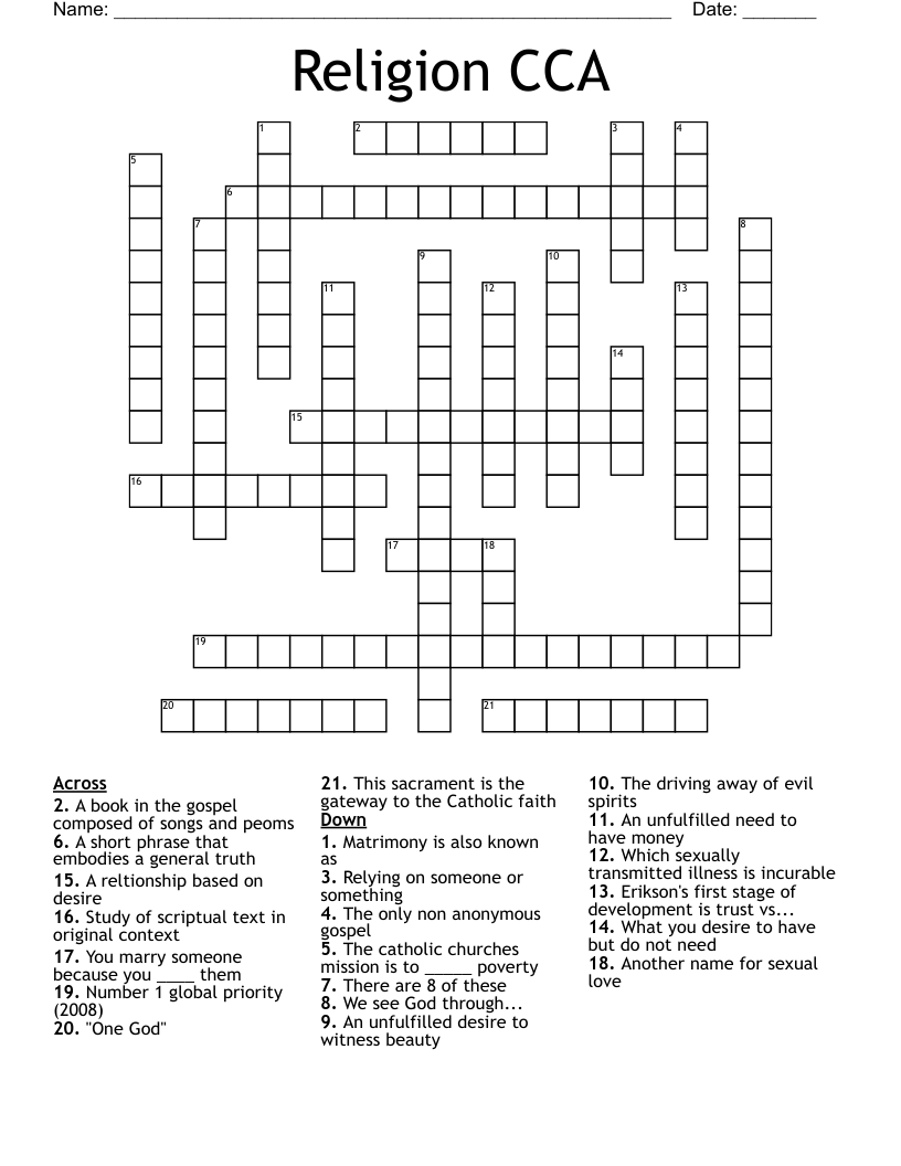 Religion CCA Crossword