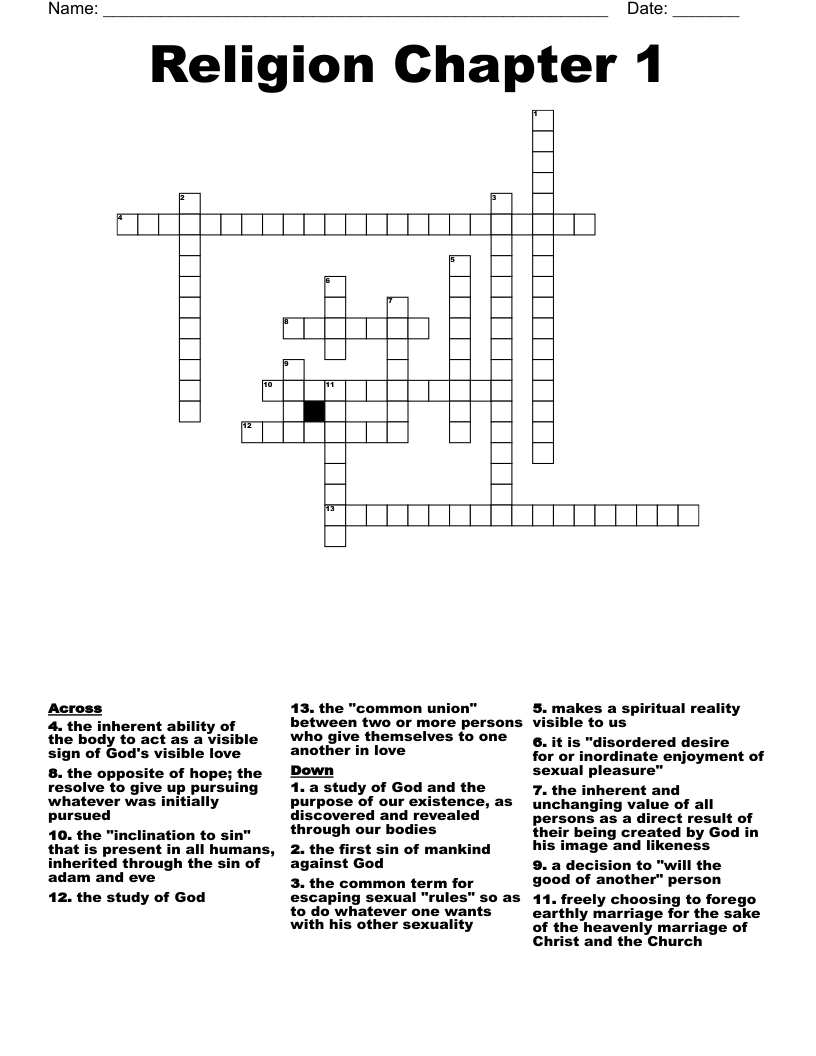Religion Chapter 1 Crossword