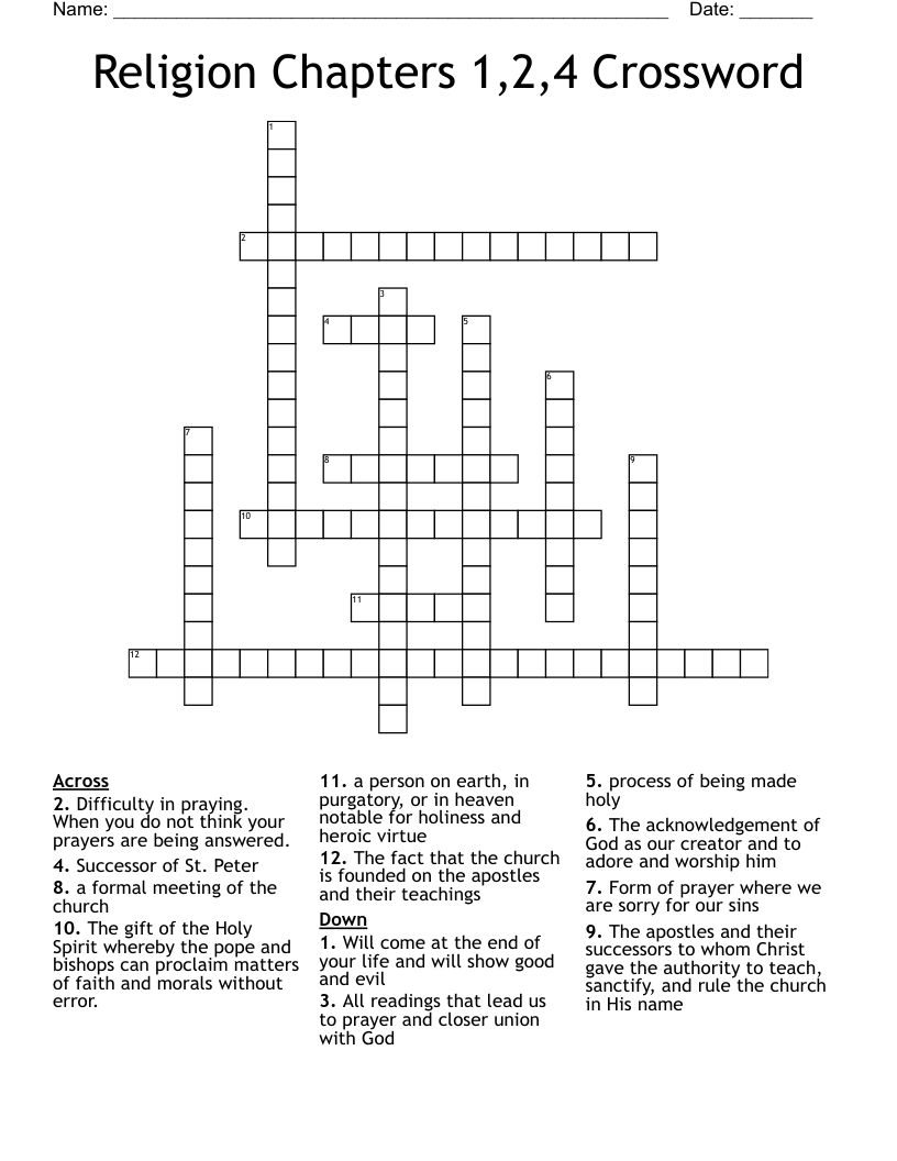 Religion Chapters 1,2,4 Crossword