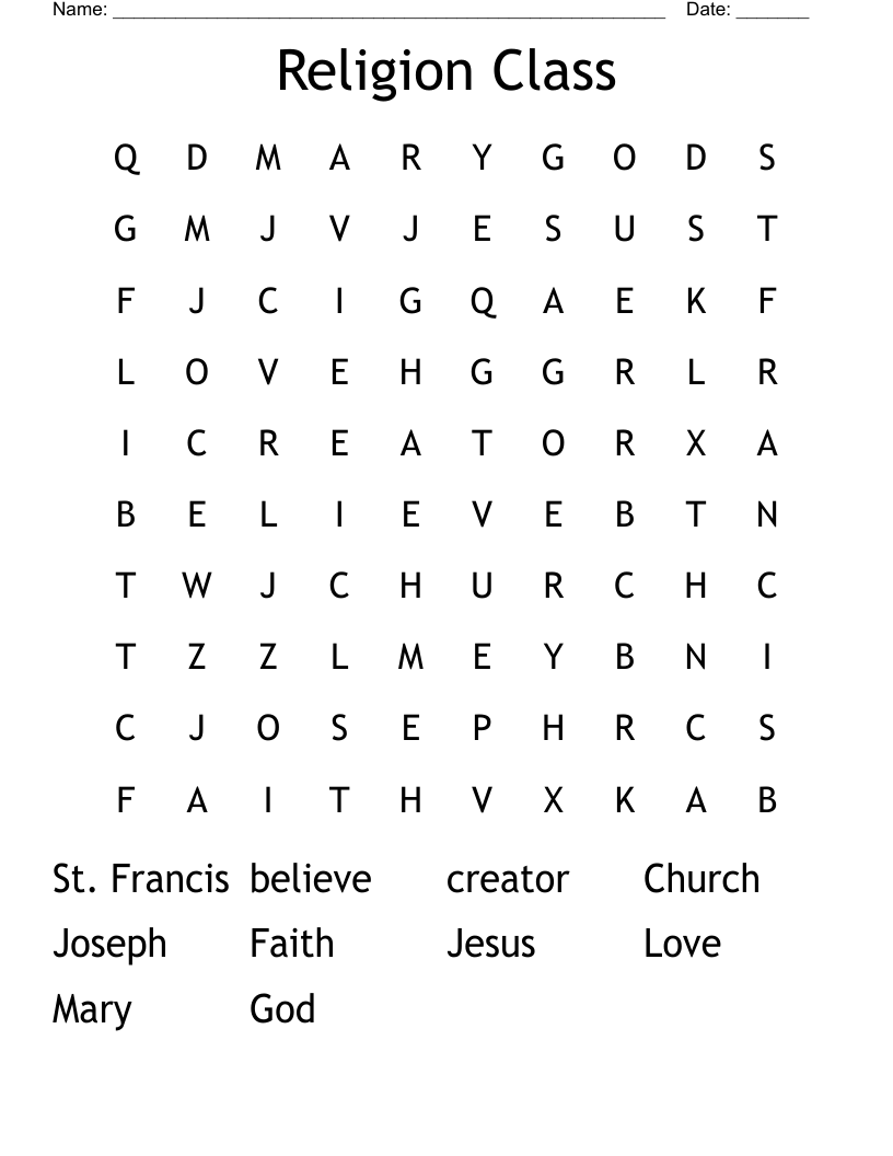 Religion Class Word Search