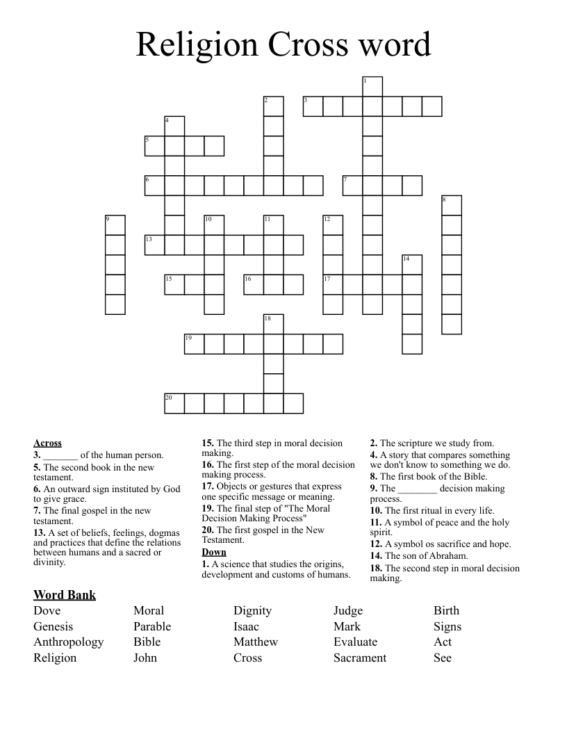 Religion Cross word
