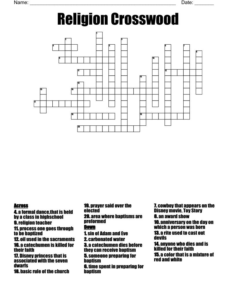 Religion Crosswood Crossword