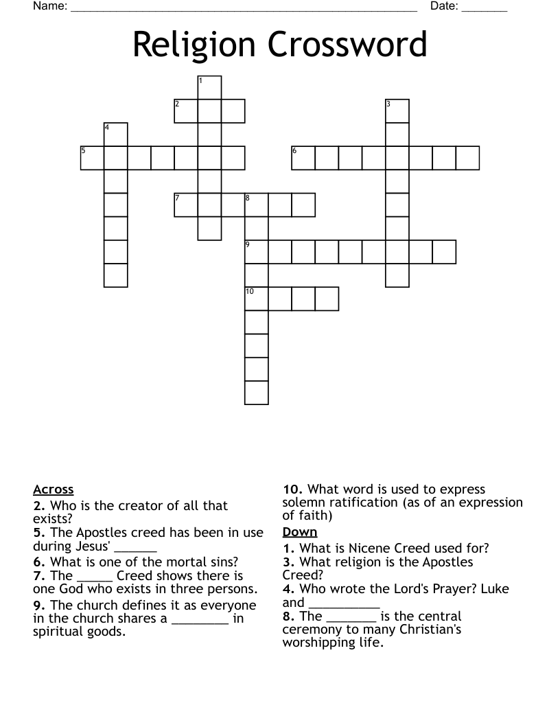 Religion Crossword