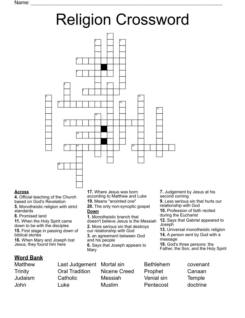 Religion Crossword