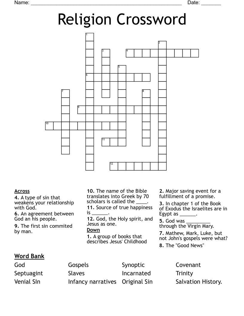 Religion Crossword