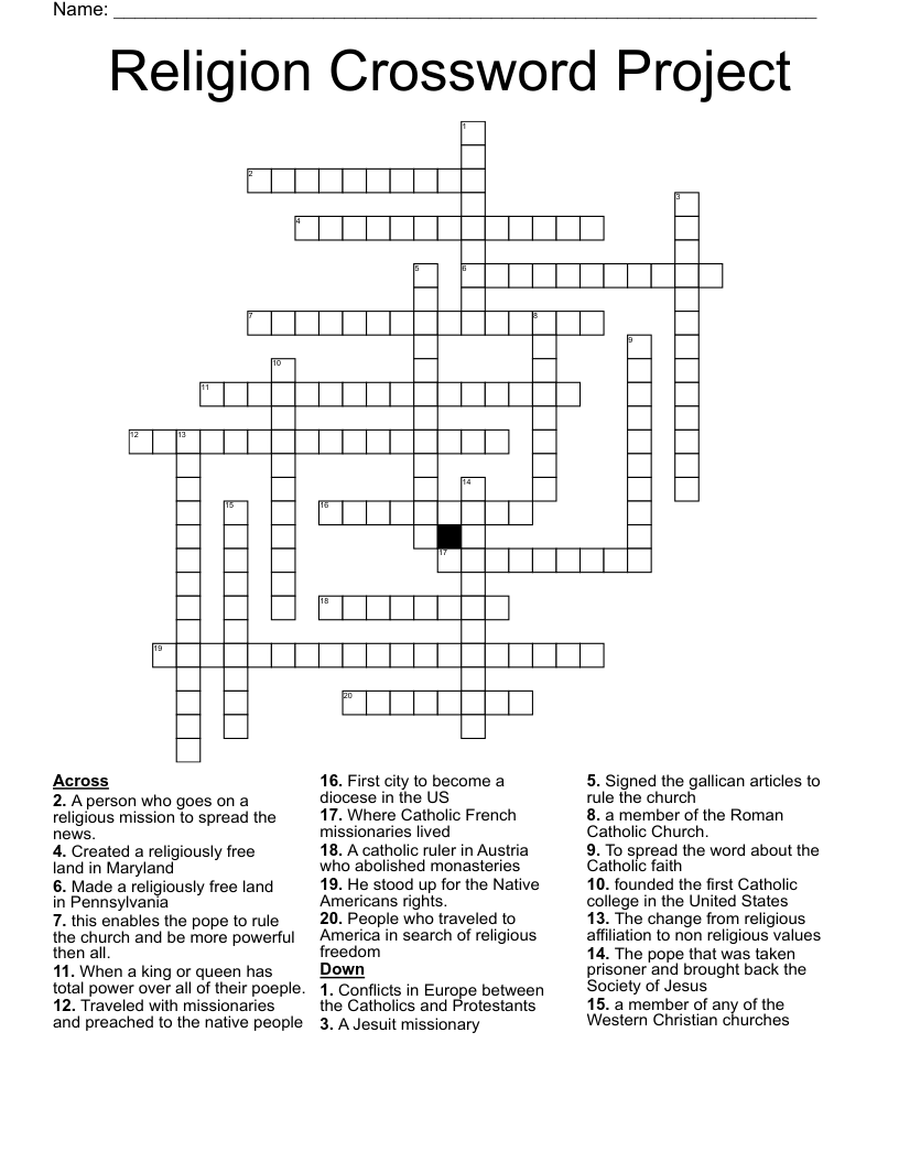 Religion Crossword Project