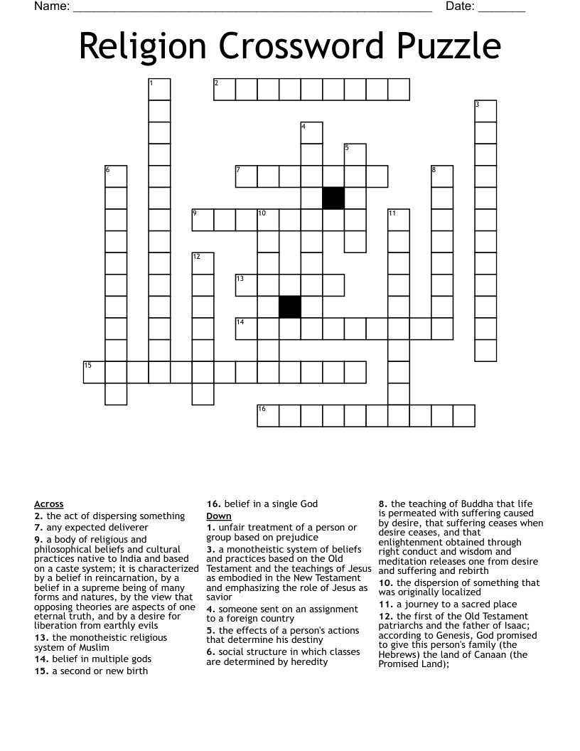 Religion Crossword Puzzle