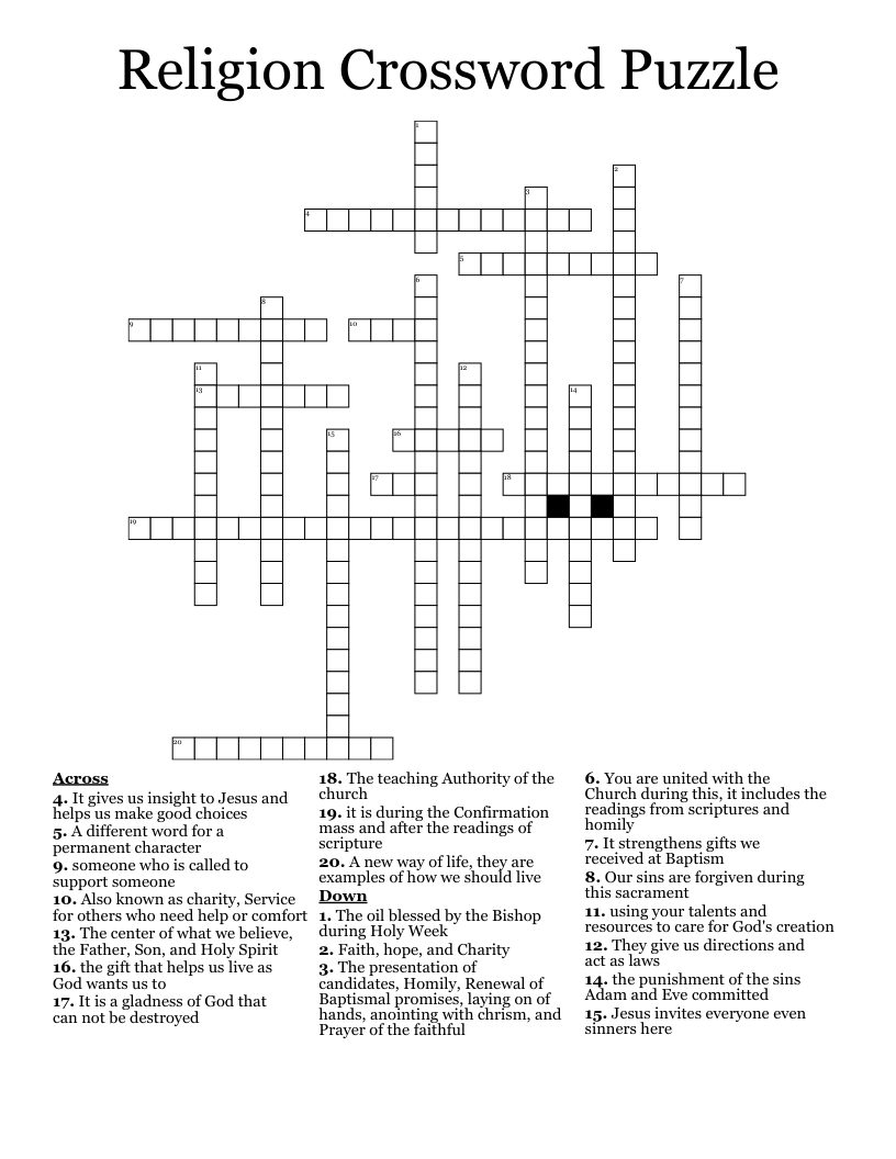 Religion Crossword Puzzle