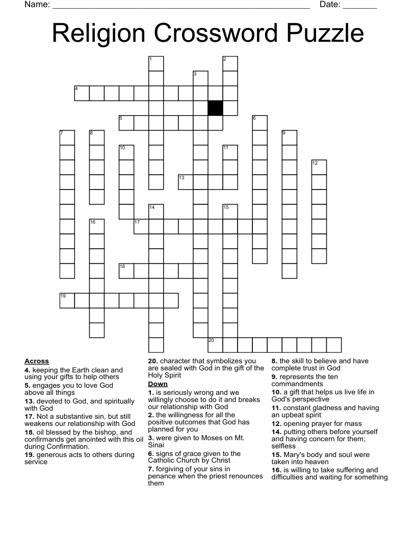 Religion Crossword Puzzle