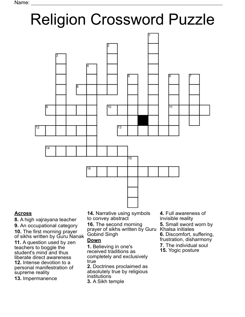 Religion Crossword Puzzle