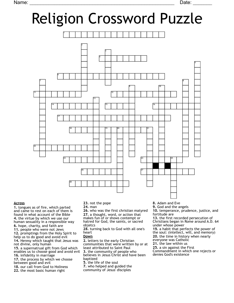Religion Crossword Puzzle