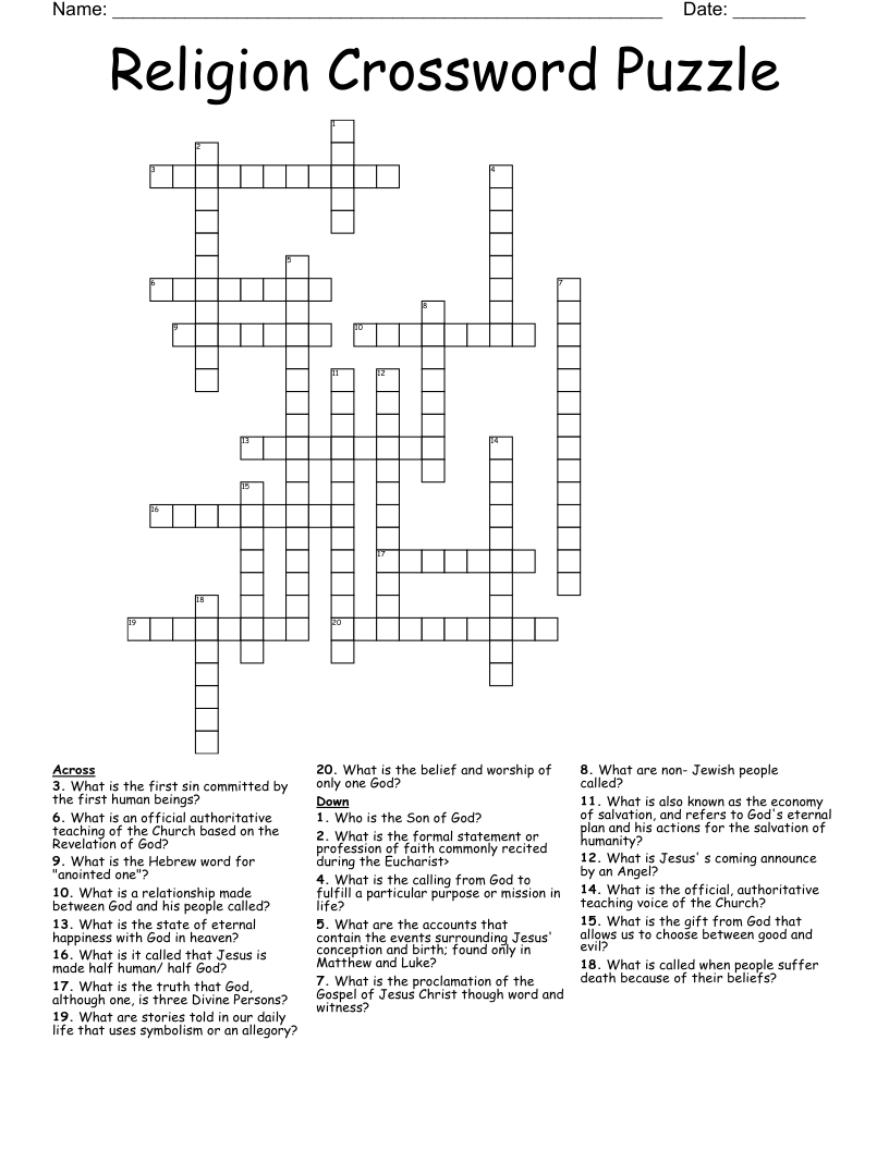 Religion Crossword Puzzle