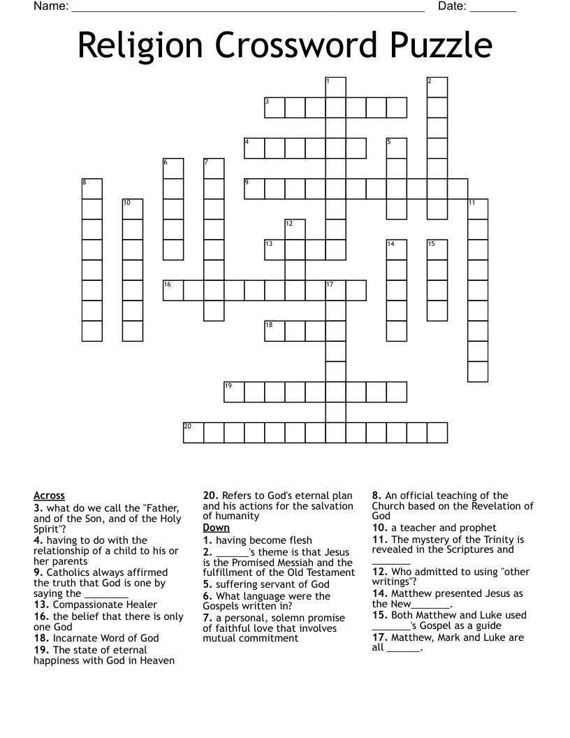 Religion Crossword Puzzle