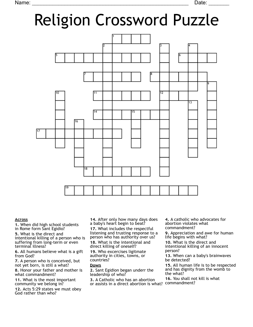 Religion Crossword Puzzle