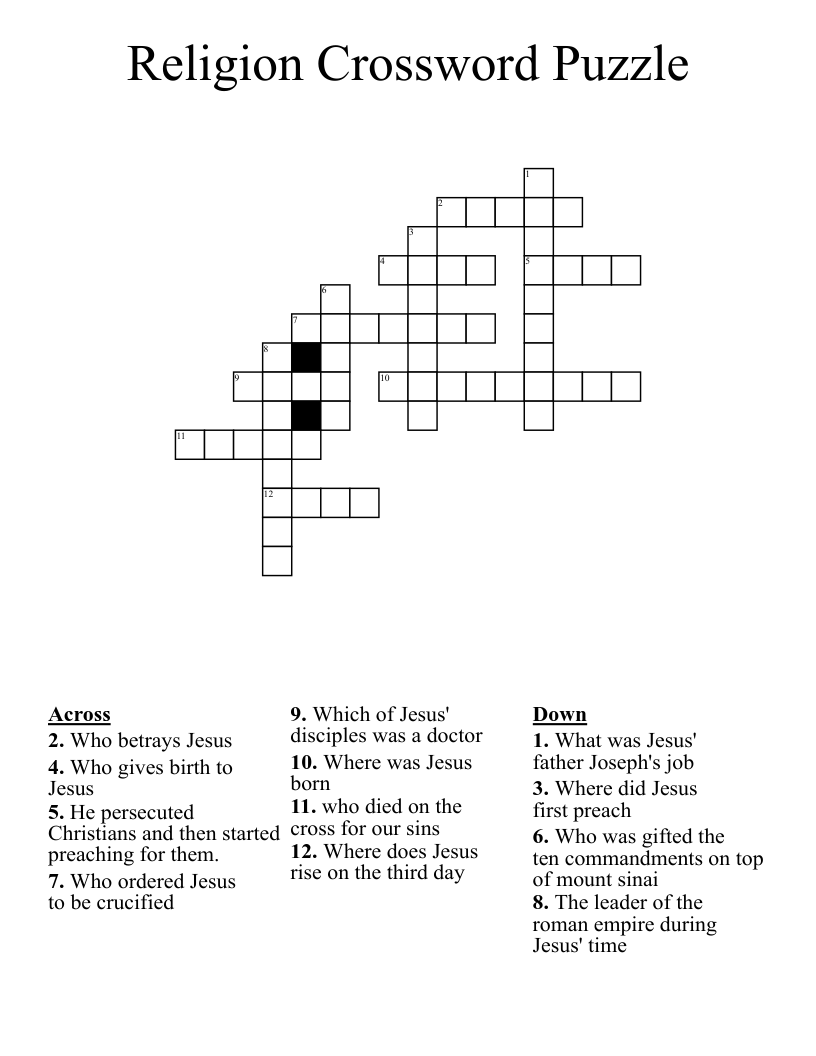 Religion Crossword Puzzle