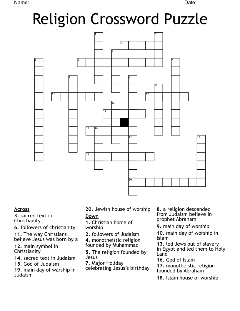 Religion Crossword Puzzle 