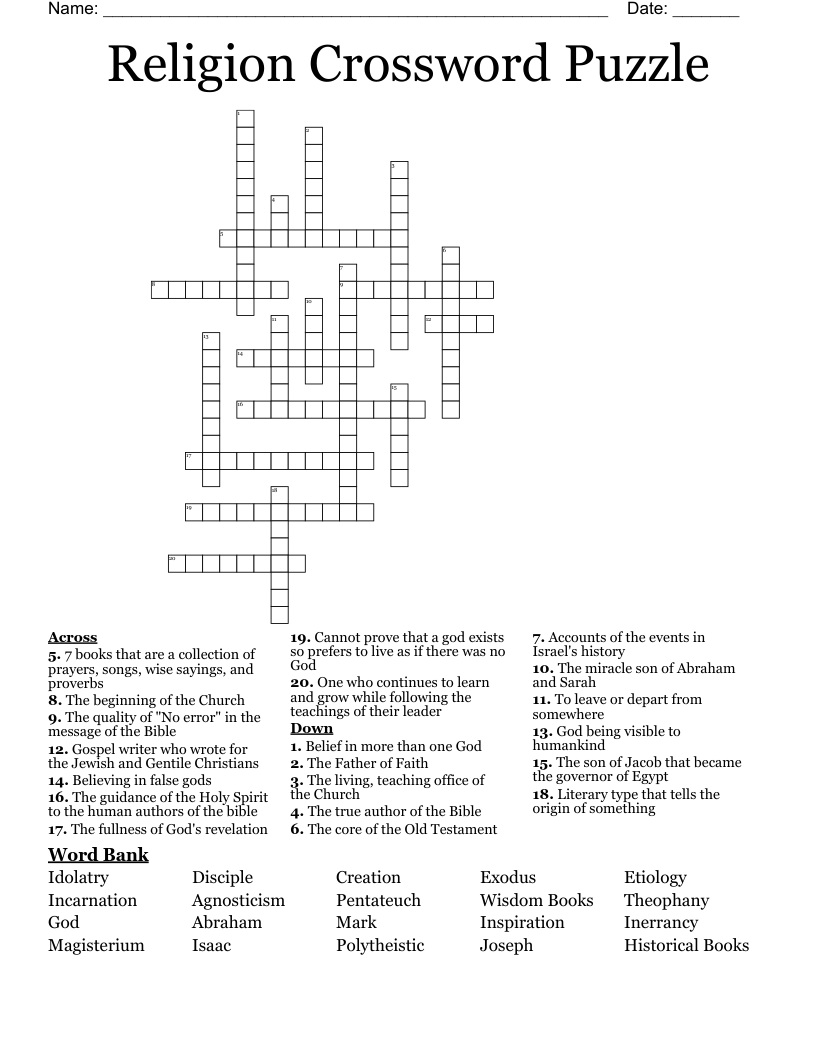 Religion Crossword Puzzle 
