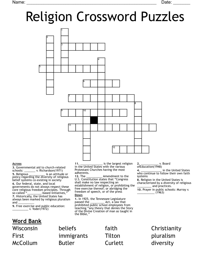 Religion Crossword Puzzles