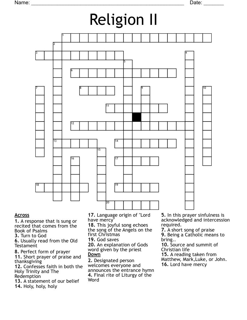 Religion II Crossword