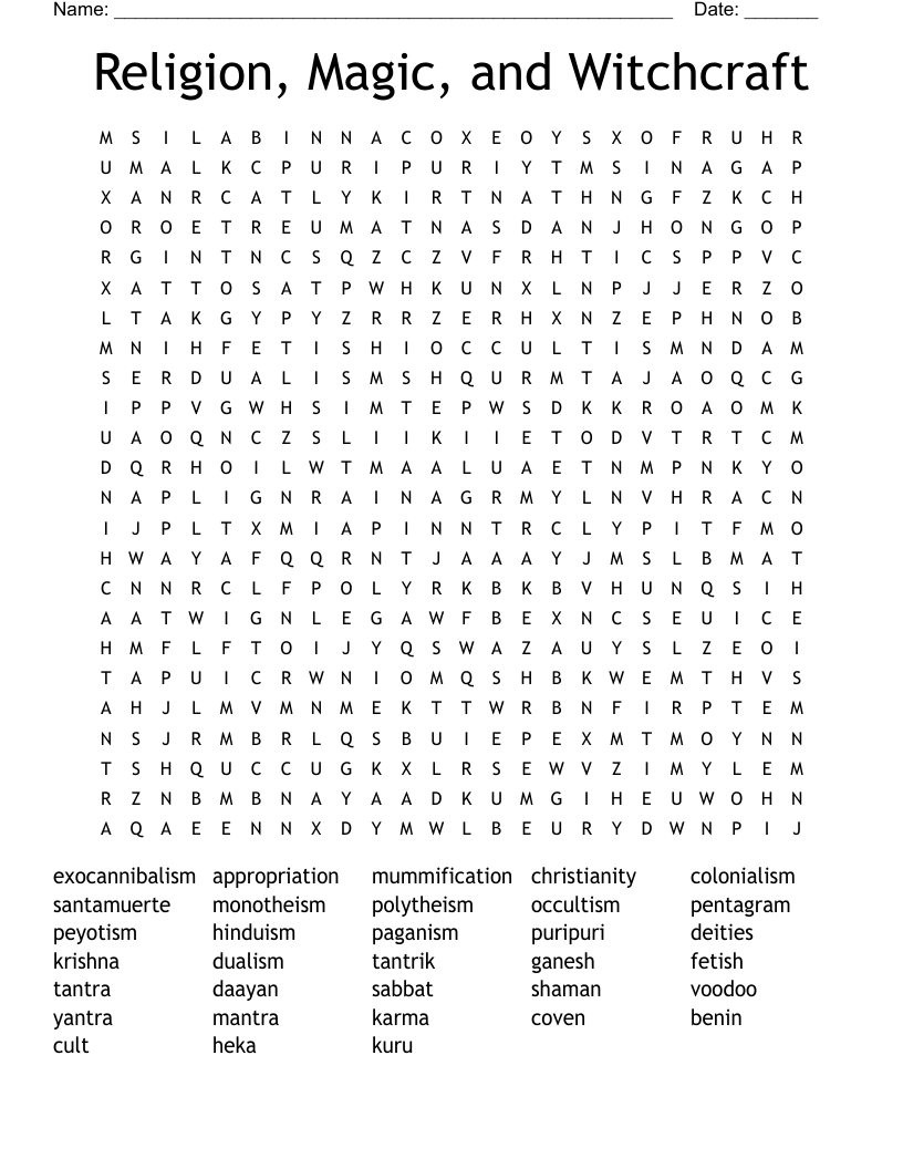 Religion, Magic, and Witchcraft Word Search