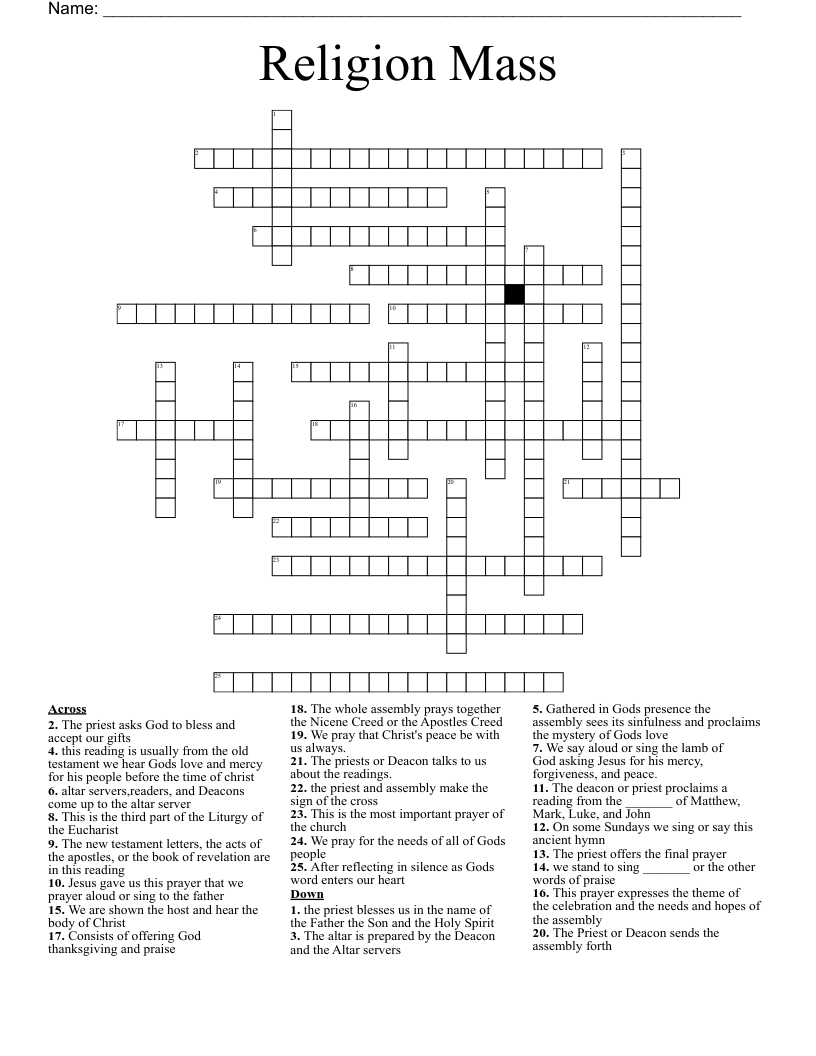 Religion Mass Crossword