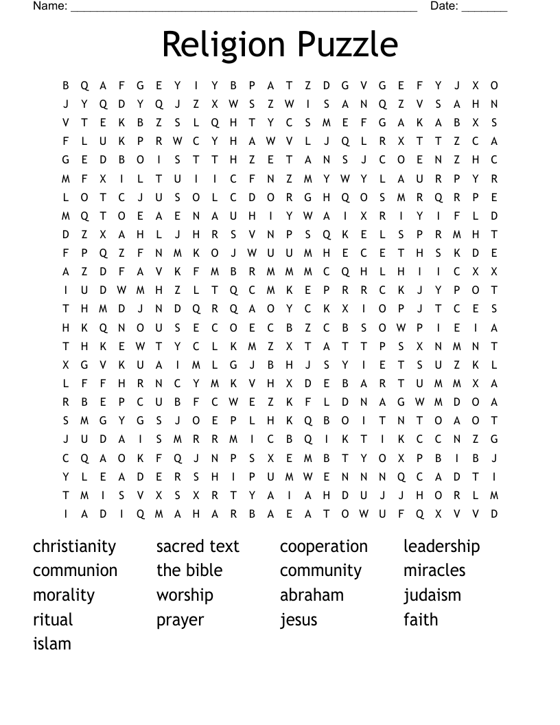 Religion Puzzle Word Search