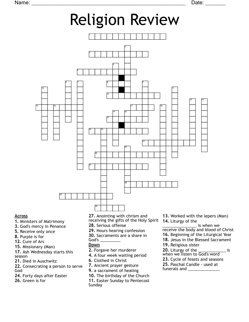 Religion Review Crossword