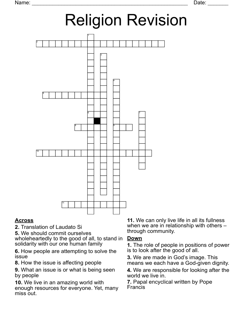 Religion Revision Crossword
