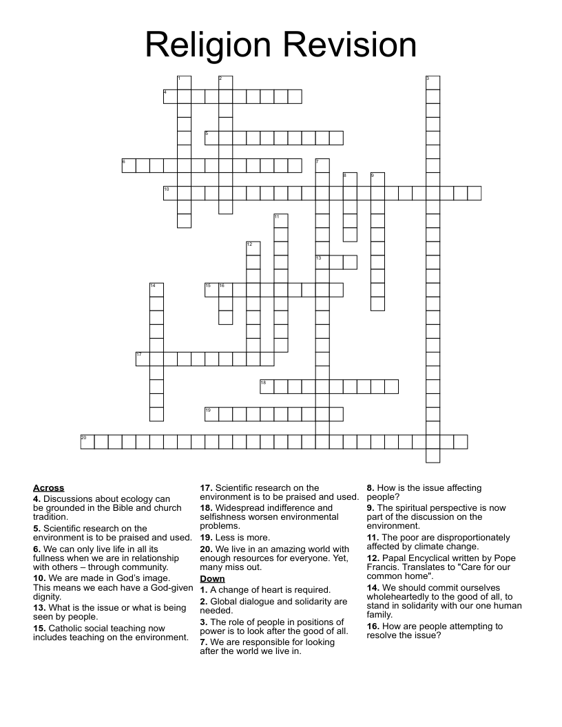Religion Revision Crossword