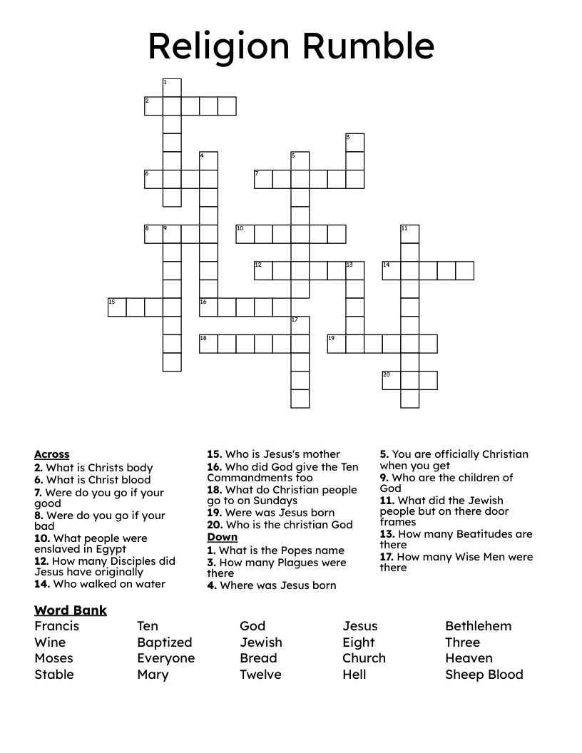 Religion Rumble Crossword