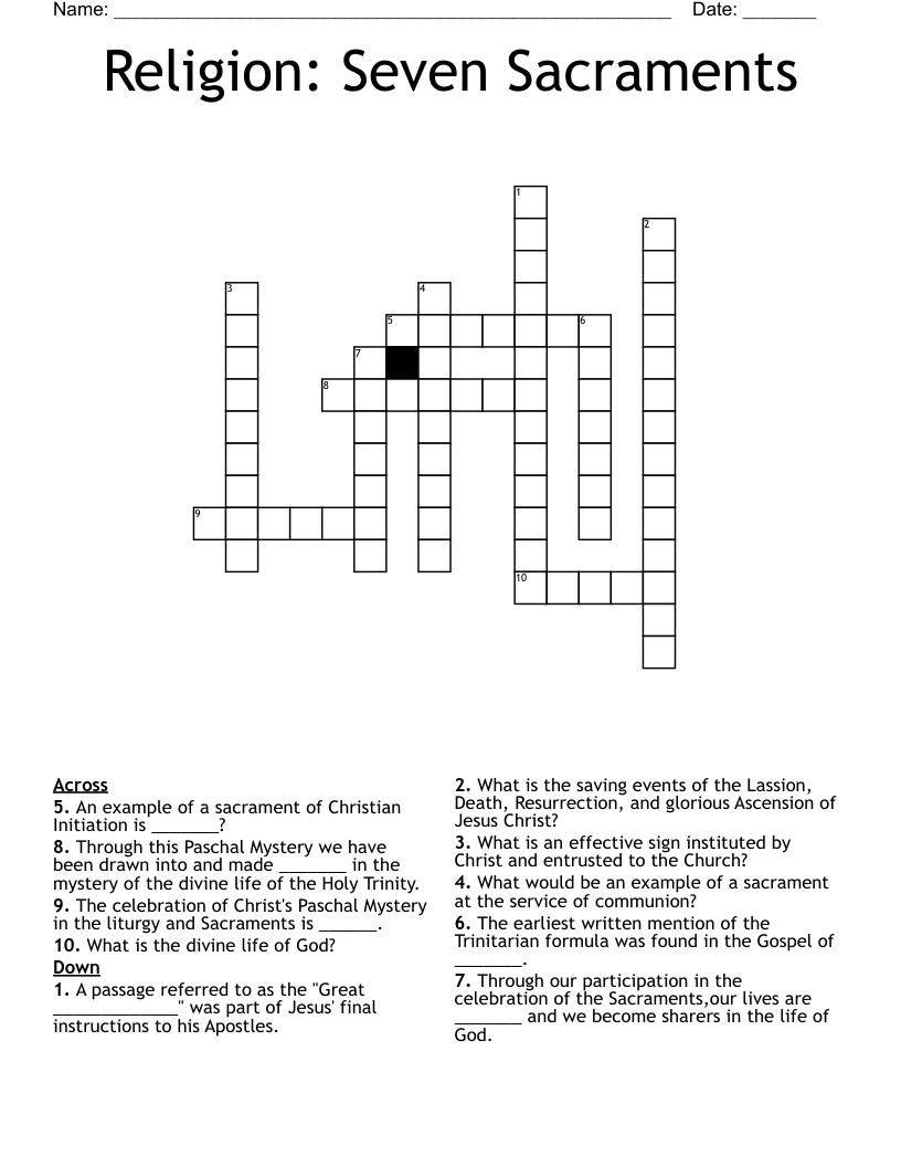 Religion: Seven Sacraments  Crossword