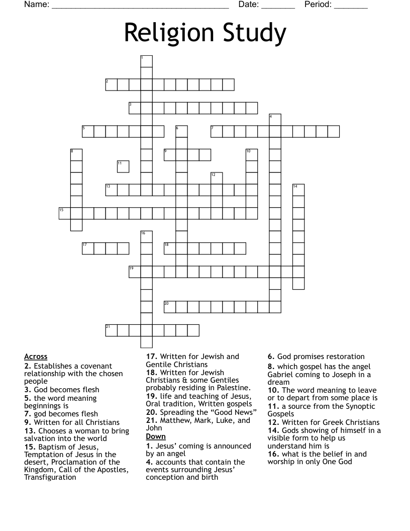 Religion Study   Crossword