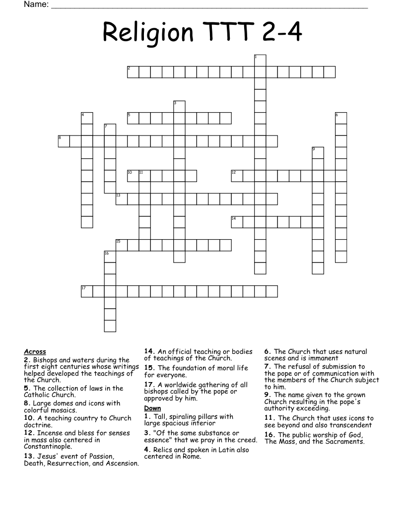 Religion TTT 2-4 Crossword
