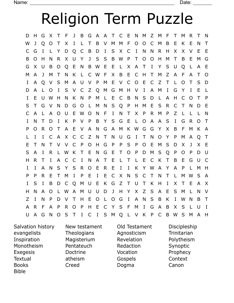Religion Term Puzzle  Word Search
