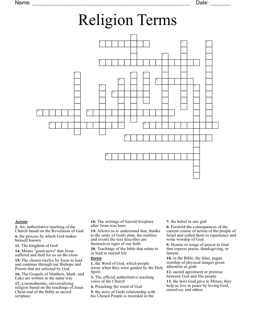 Religion Terms  Crossword