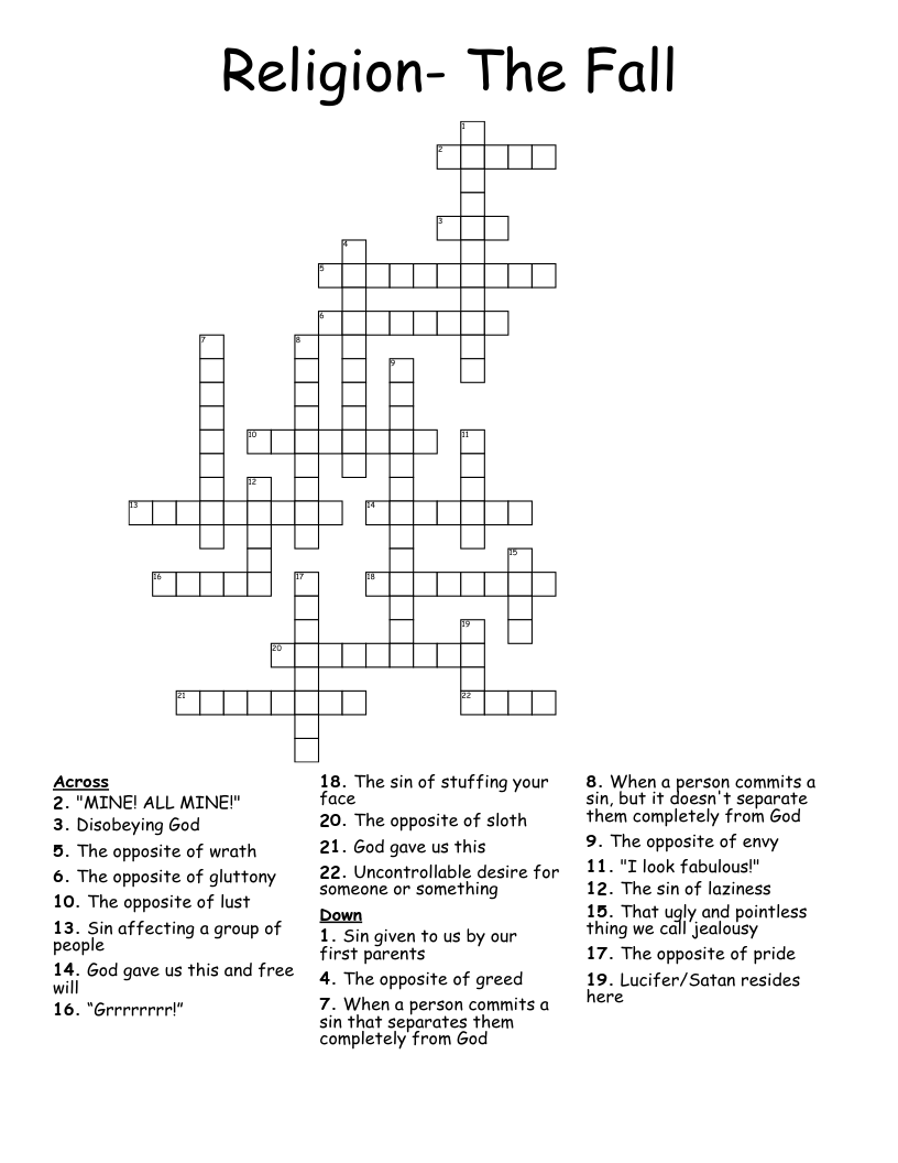 Religion- The Fall Crossword