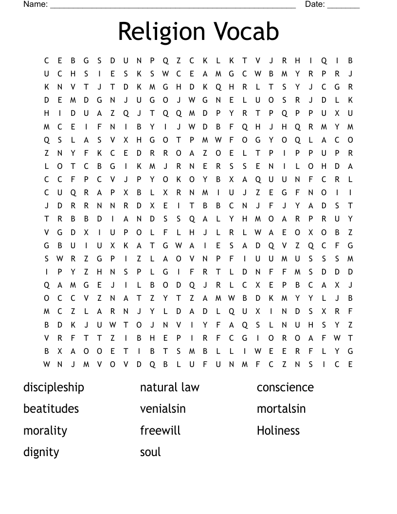 Religion Vocab Word Search