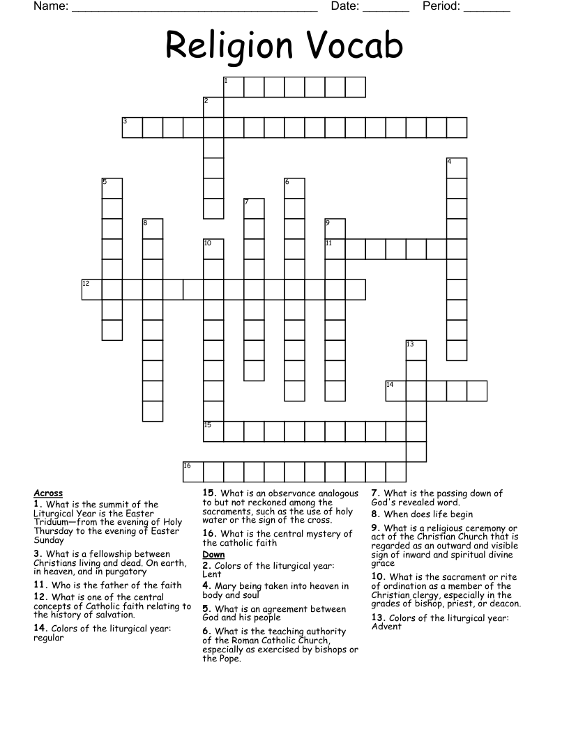 Religion Vocab Crossword
