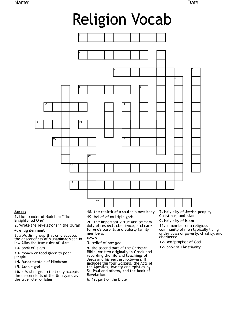 Religion Vocab Crossword