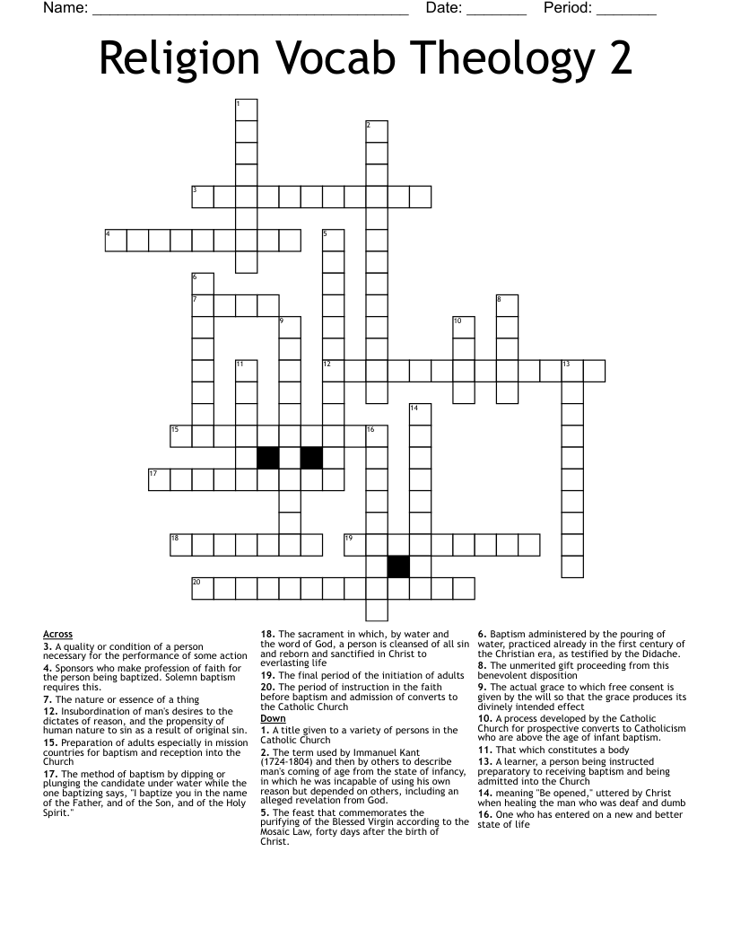 Religion Vocab Theology 2 Crossword