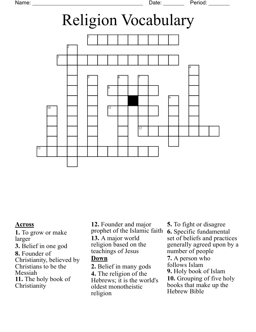 Religion Vocabulary Crossword