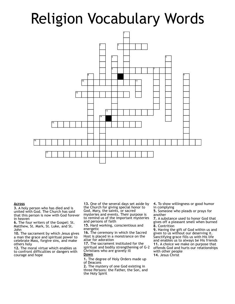Religion Vocabulary Words Crossword