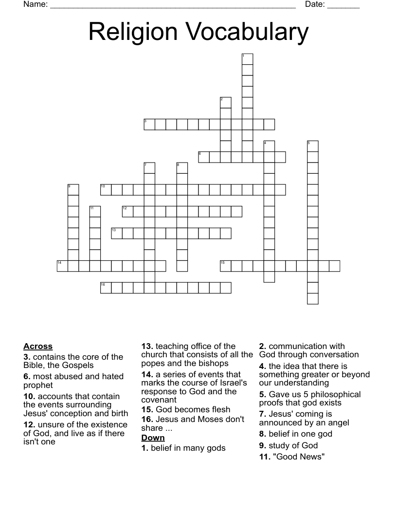 Religion Vocabulary  Crossword