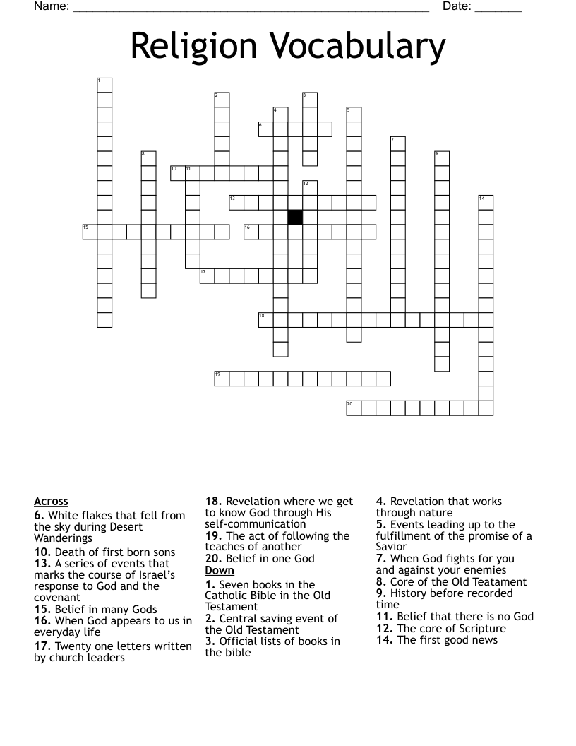 Religion Vocabulary  Crossword