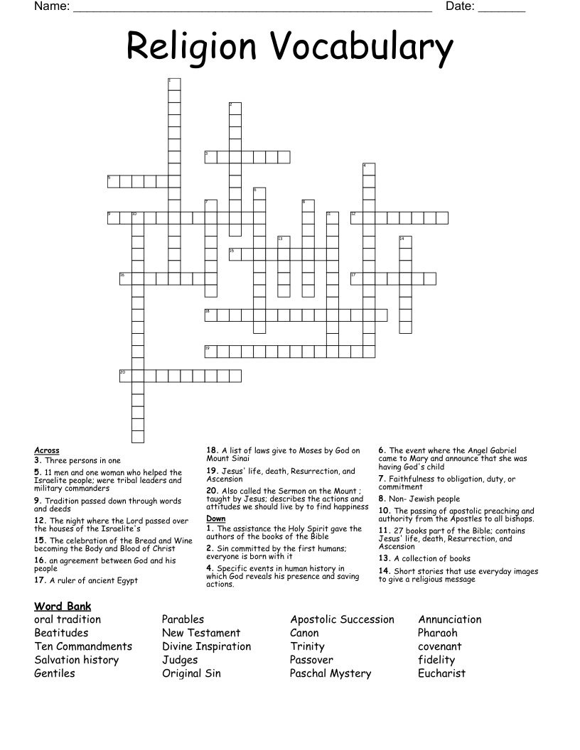 Religion Vocabulary  Crossword
