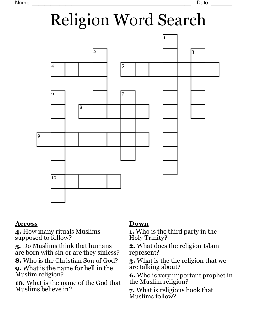 Religion Word Search  Crossword