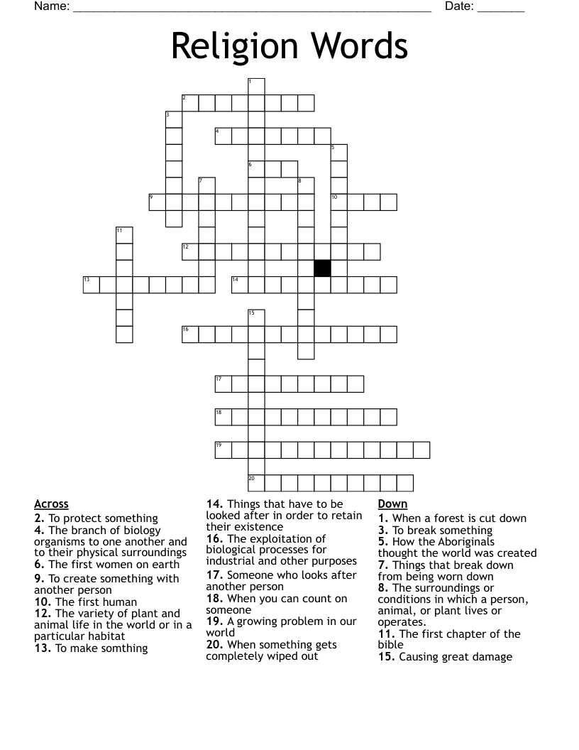 Religion Words Crossword
