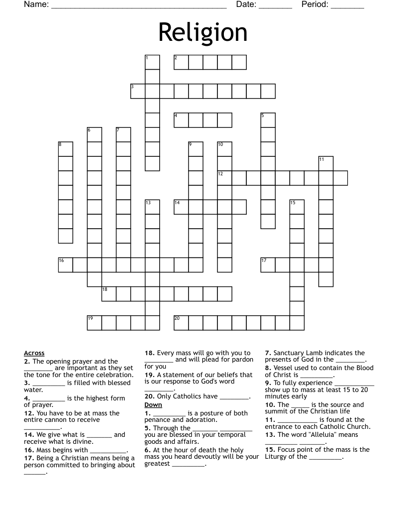 Religion  Crossword